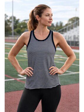 Athleta Signature Rib Tank Navy Blue/White Stripe size Small New